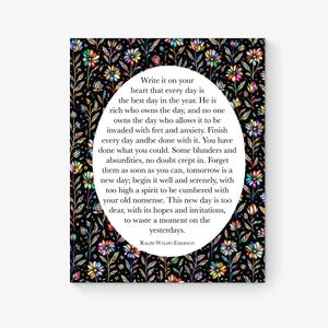 Escríbelo en tu corazón / Cita de Ralph Waldo Emerson / Poema / Decoración del hogar / Arte mural / Floral oscuro / Regalos / Literario / Impresión artística