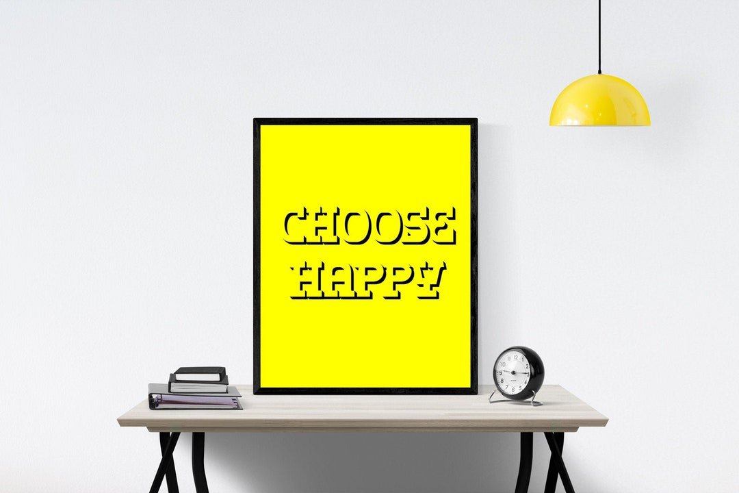 Choose Happy Print | Yellow Wall Art Prints | Dorm Wall Artwork ...