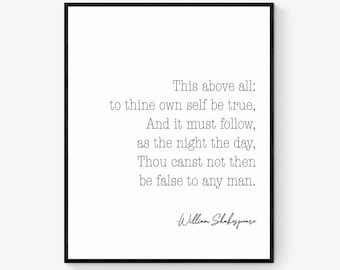 William Shakespeare Quote Art Print | To Thine Own Self Be True | Hamlet | Polonius | Inspirational Home Decor | Literary poster