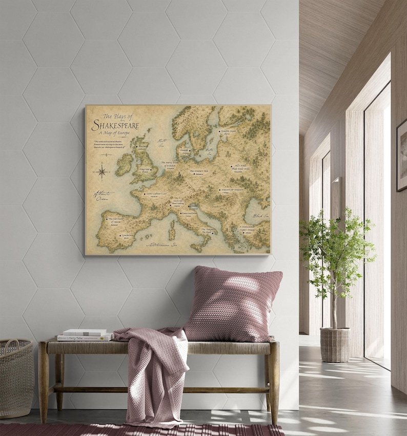 Shakespeare Plays Map of Europe Wall Art Print | Literary Poster | English Teacher Gift | Classroom Home Decor image 3