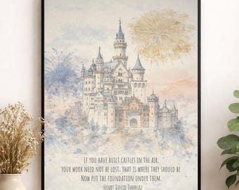 Henry David Thoreau Quote Wall Art Print | Castles In The Air | Dreamers | Literary Book | Inspirational | Motivational Literature Poster