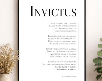 Invictus Gedicht Kunstdruck | Ich bin der Meister Meines Schicksals | William Ernest Henley Zitat | Literarisches Buch | Inspirierendes Motivationsposter