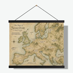 Shakespeare Plays Map of Europe Wall Art Print | Literary Poster | English Teacher Gift | Classroom Home Decor Hanging Canvas