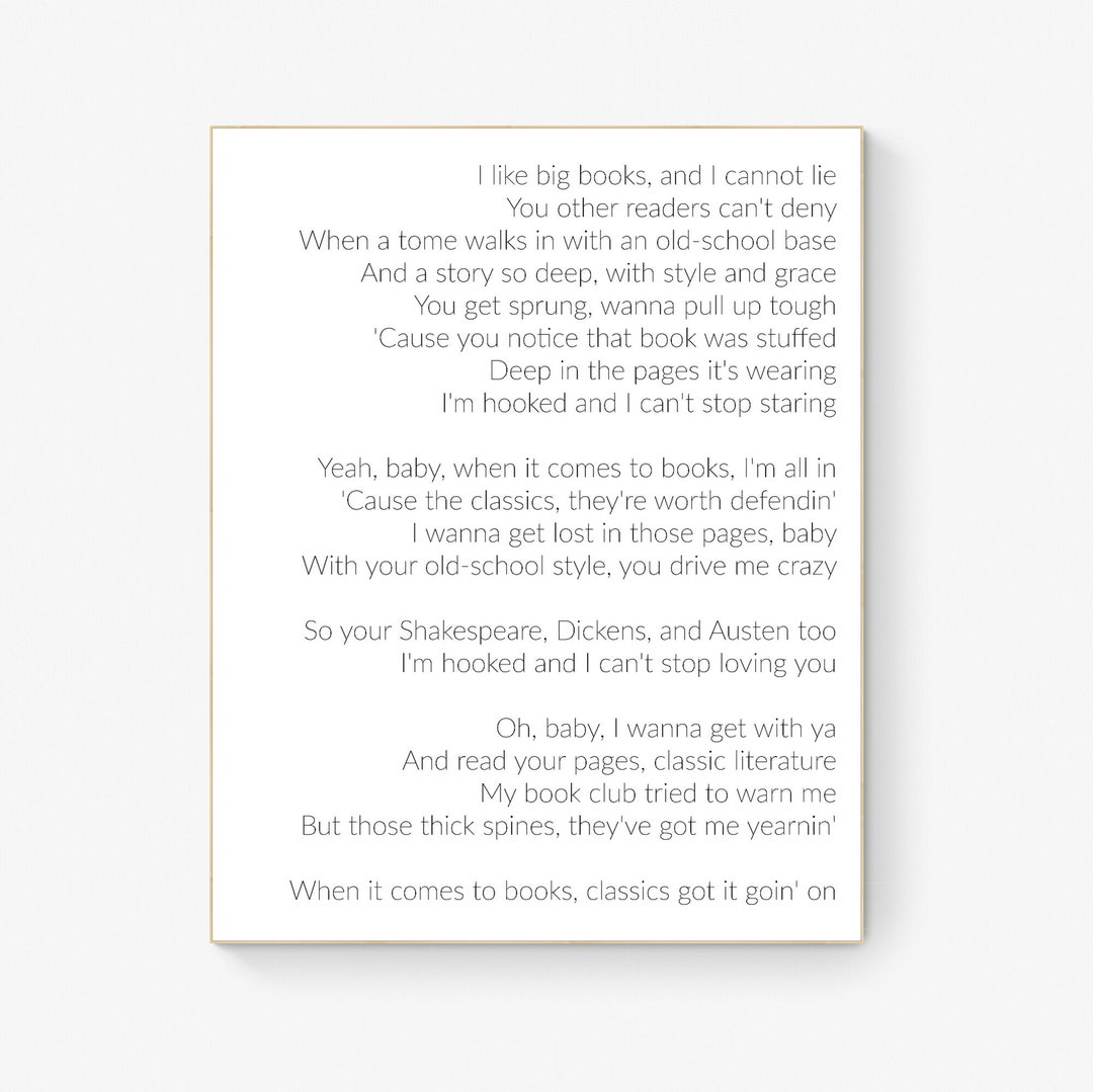 I Like Big Books and I Cannot Lie Lyrics Parody Etsy