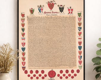 Magna Carta Art Print | History Reproduction | Politics Coat of Arms | Teacher Classroom | Education Home Decor | English Historical Poster