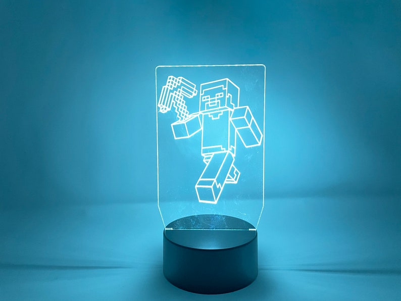 Minecraft Steve LED Illusion Lamp Video Game Etched Etsy