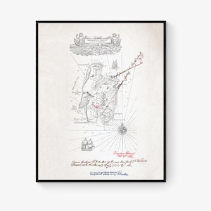 Treasure Island Map Kunstdruck | Robert Stevenson | Vintage Reproduktion Kunstwerk | Abenteuer | Literarisches Poster
