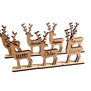 Wooden Reindeer With Personalized Names | Custom Party Table Decorations | Luxury Christmas Name Cards Placement | Seating Arrangement Decor