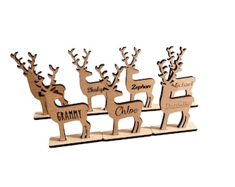 Wooden Reindeer Table Decor | Personalized Names | Custom Party Decorations | Luxury Christmas Name Cards Placement | Seating Arrangement