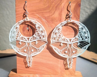 Luna Moth Dangle Earrings | Wood And Acrylic | Dangle Earring