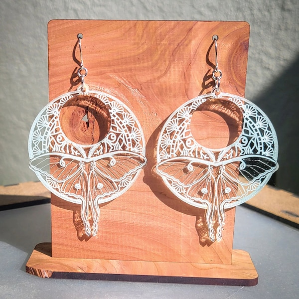 Luna Moth Dangle Earrings | Wood And Acrylic | Dangle Earring