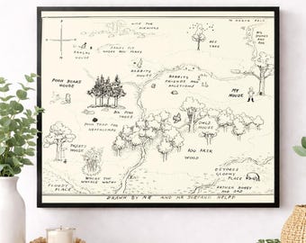 Hundred Acre Woods Map Art Print | Winnie-the-Pooh | AA Milne | Nursery | Vintage Literary Poster