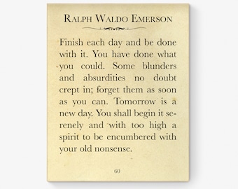 Finish Each Day | Ralph Waldo Emerson Quote | Wall Art Book Page | Home Offices Libraries | Vintage Poster | Made in the USA | Art Print