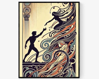Lámina artística de Orfeo y Eurídice / Mitología griega antigua / Art Nouveau / Literatura / Mito de dioses y diosas / Habitación / Decoración del hogar / Póster