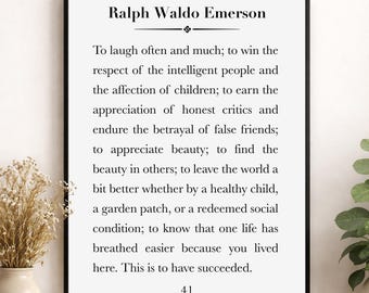 To Laugh Often And Much Wall Art Print | Ralph Waldo Emerson Quote | This Is To Have Succeeded | Inspirational Life | Home Decor Gift