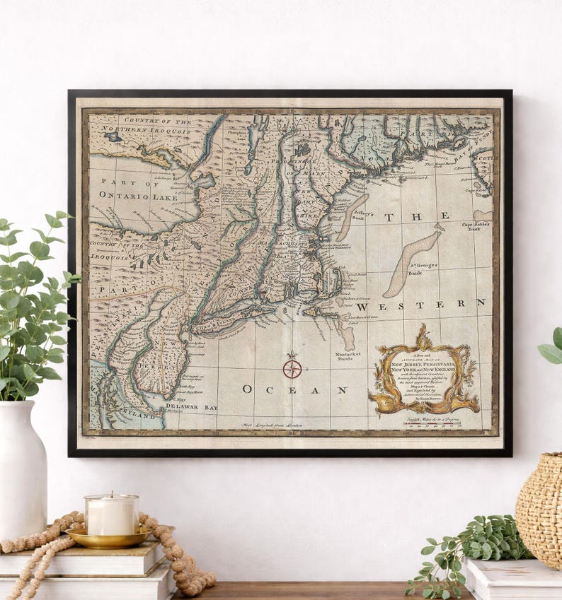 Colonial America Map Wall Art Print, Vintage New England Map, Antique ...