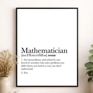 Impresión artística con la definición de matemático divertido / Regalo para profesores de matemáticas / Arte de pared con humor STEM / Decoración para el hogar y la oficina / Póster
