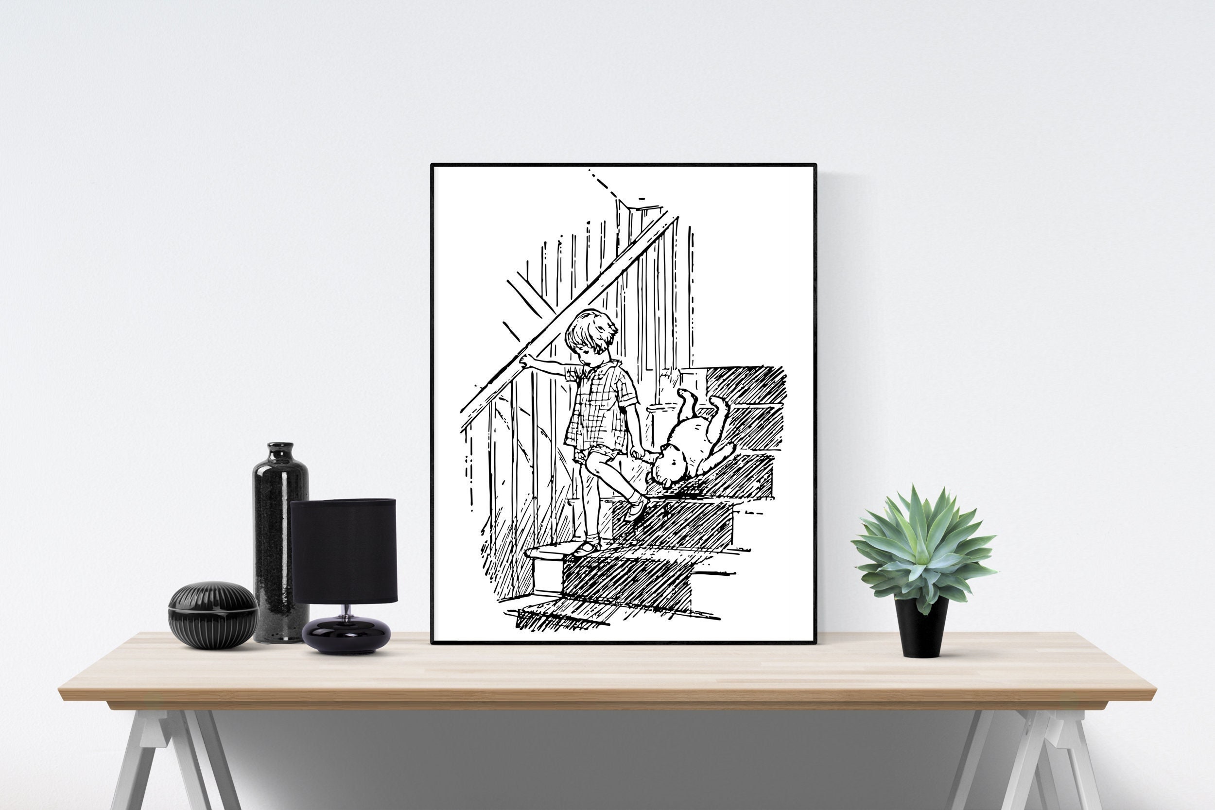 Winnie-the-Pooh | Going Downstairs | AA Milne | Original Illustrations | Art Print
