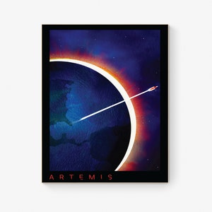 Artemis Mission Watercolor Art Print | Earth at Night Departure | NASA Art Print