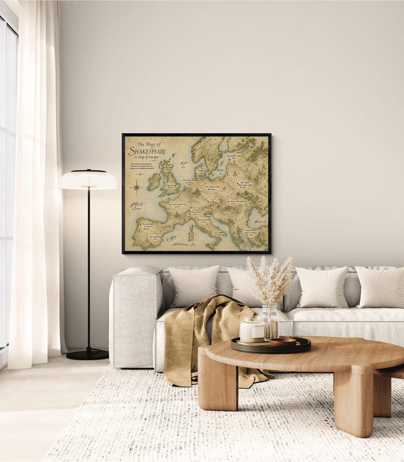 Shakespeare Plays Map of Europe Wall Art Print | Literary Poster | English Teacher Gift | Classroom Home Decor image 13