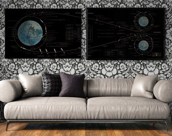 Apollo 11 Lunar Flight Plan NASA Artwork Bundle of 2 Retro 1969 Moon Landing Poster Vintage Earth Tranquility Base Wall Art Print