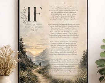 Väggkonsttryck med diktcitat | Rudyard Kipling | Familjepoesi | Landskap | Barnrum | Barnkammare | Vintage heminredning | Litterär gåva
