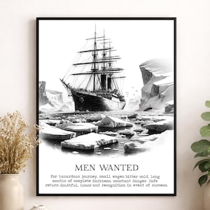 Shackleton Expedition Help Wanted Wall Art Print | South Pole Exploration | Vintage Adventure Quote Gift | Nautical History Home Decor