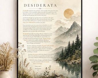 Desiderata Wall Art Print | Go Placidly Amid The Noise | Max Ehrmann Poem | Mountain Landscape | Literary Book | Inspirational Home Decor