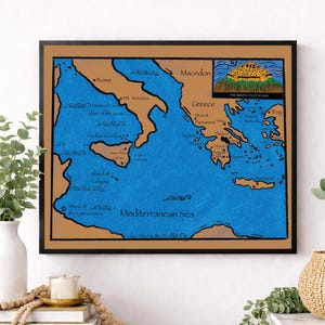 Stampa artistica dell'Odissea / Mappa del viaggio di Ulisse / Mitologia greca antica / Letteraria / Mito dell'avventura epica di Omero / Poster per arredamento d'interni