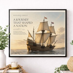 Mayflower Compact Wall Art Print, Pilgrim Ship Historical Home Decor, American Founding Documents, Teacher Classroom, History Office Poster