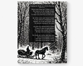 Robert Frost Quote Art Print | Stopping by Woods On A Snowy Evening | Poetry | Literary Book | Inspirational | Motivational Sketch Poster