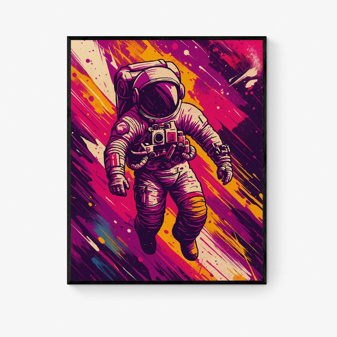 Retro Neon Space Astronaut Art Print | Psychedelic Pop | Wall Decor ...