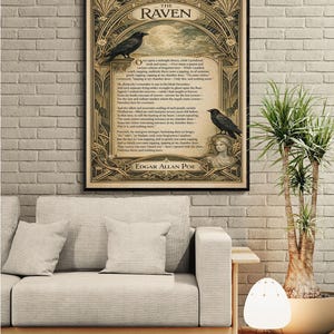Edgar Allan Raven konsttryck | Amerikansk gotisk poesi | Litterär | Heminredning | Klassisk diktaffisch bild 15