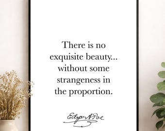Edgar Allan Poe Quote Wall Art Print | There Is No Exquisite Beauty | American Gothic | Literary Poem | Literature Home Decor | Poster