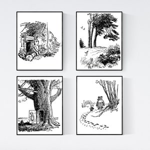 Winnie-the-Pooh / Juego de 4 / AA Milne / Ilustraciones originales / Lámina artística