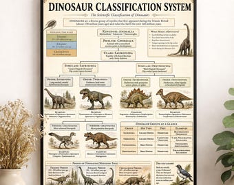 Dinosaur Classification System Chart Wall Art Print, Classical Learning Poster, Teacher Classroom Reference, Homeschool, Science Room Decor