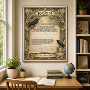 Edgar Allan Raven konsttryck | Amerikansk gotisk poesi | Litterär | Heminredning | Klassisk diktaffisch bild 3