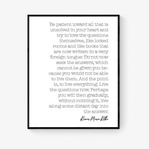 Rilke Quote Art Print | Be Patient Towards All That Is Unsolved In Your Heart | Inspirational Home Decor | Motivational Literary Poster