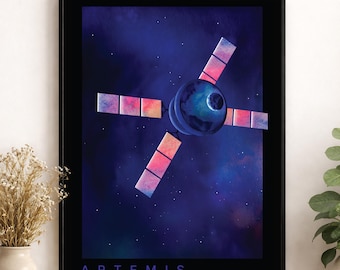 Artemis Lunar Capsule Watercolor Art Print | Deep Space Voyage | NASA Lunar Gift