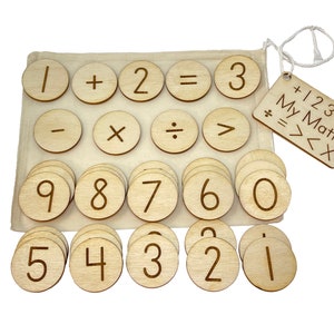 My Math Bag | Basic Operations | Wooden Game | Montessori | Early Education | Learning Numbers | Addition Subtraction And More | Burlap Bag
