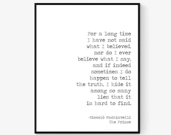 Machiavelli Quote Art Print | For A Long Time I Have Not Said What I Believed | The Prince | Home Decor | Inspirational Poster