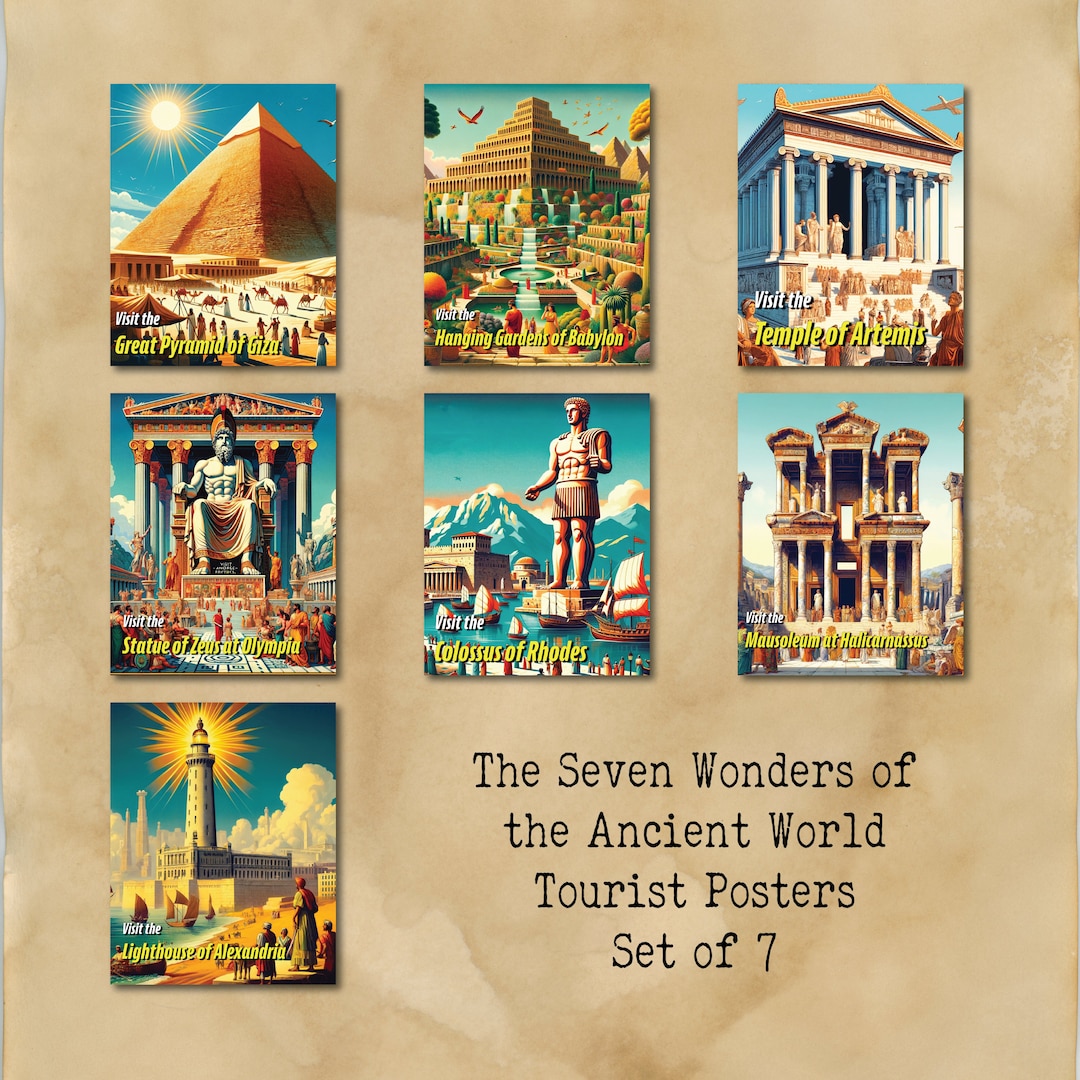 Seven Wonders of the Ancient World Tourist Poster | Travel