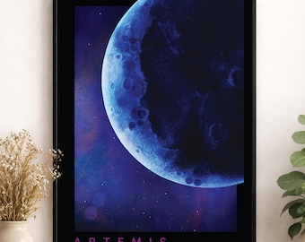 Artemis Moon Mission Wall Art Print | NASA Inspired Space Gift | Astronaut & Lunar Exploration | Modern Cosmic Illustration Poster
