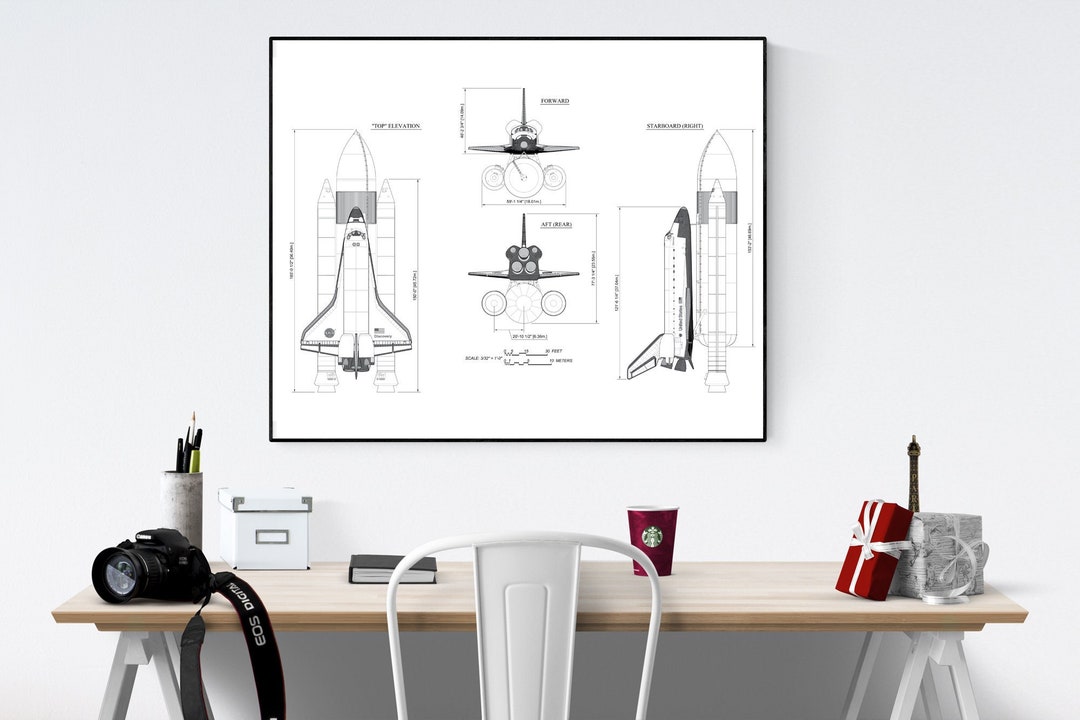 NASA Space Shuttle Art Print | Elevations of the Launch Stack Assembly ...