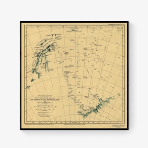 Ernest Shackleton Landkarte Kunstdruck | HMS Endurance | Antarktis Südpol | Wohnzimmer Wohnkultur | Boot Schiff Reise Vintage Poster