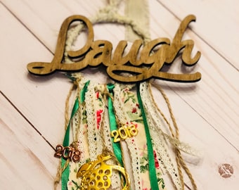 Vintage ornament with wood and metal / good luck charm 2018