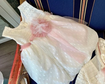 Off white and little dusty rose baptism dress or any occasion 3 piece