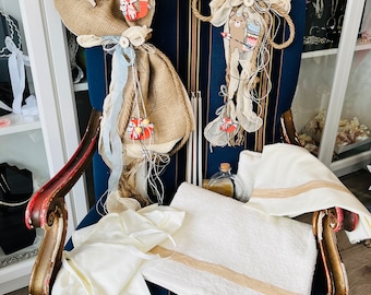 Boys baptismal set with wooden Indians fox and squirrel.