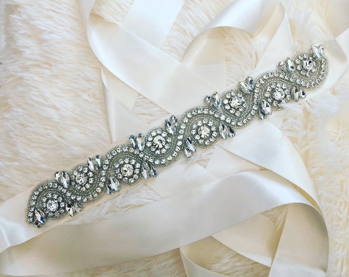 Satin and rhinestone wedding belt or for any occasion