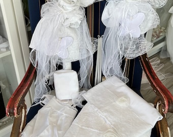 White girls baptismal set in cotton and white burlap